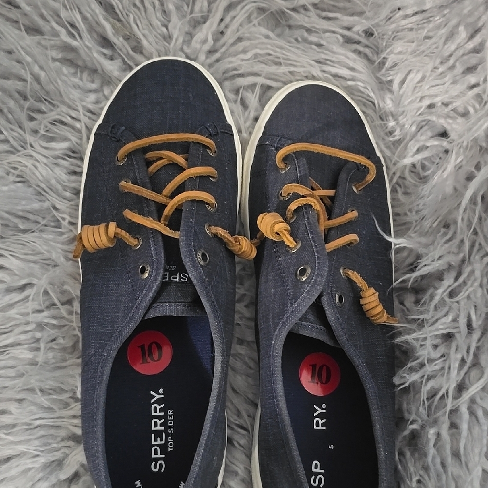 Sperry Navy Canvas Sneakers with Tan Laces